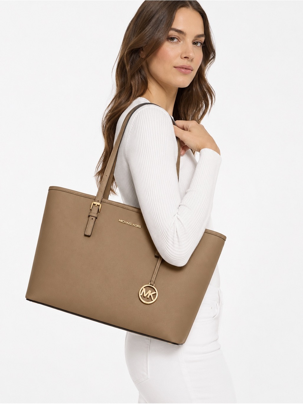 Michael Kors Jet Set Leather Tote Color Camel